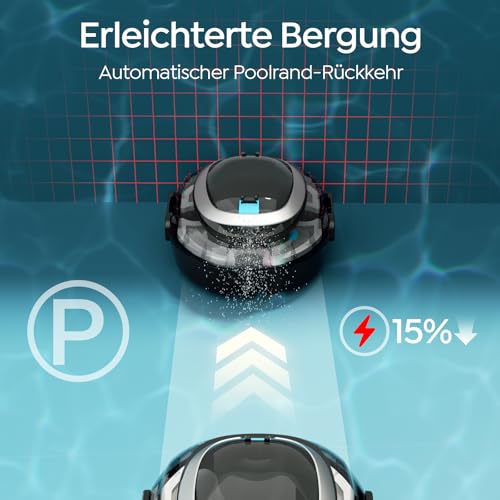 BRINBO S2 Pool Robot, Wireless Pool Vacuum Cleaner Battery, Double Filter System, 90 Minutes Running Time + 2.5 H Quick Charge, Self-Parking Pool Cleaner for Flat Bottom Pools up to 80 m², Dual Motors