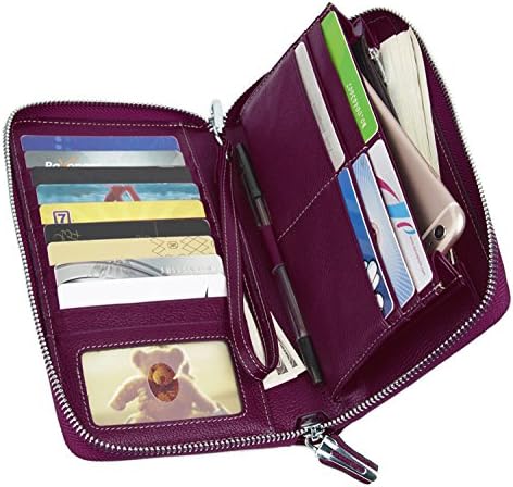 Women RFID Blocking Wallet Genuine Leather Zip Around Clutch Large Travel Purse Purple