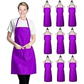 XEEYAYA 9 Pack Purple Apron for Women Adult Girls Ladies with Pockets - Bib Kitchen Aprons Bulk for Cooking Painting BBQ Grilling Baking (9 Pack, Purple)