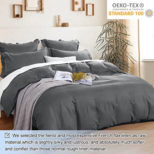 PHF 100 Linen Duvet Cover Set King, Washed Soft French Flax Linen