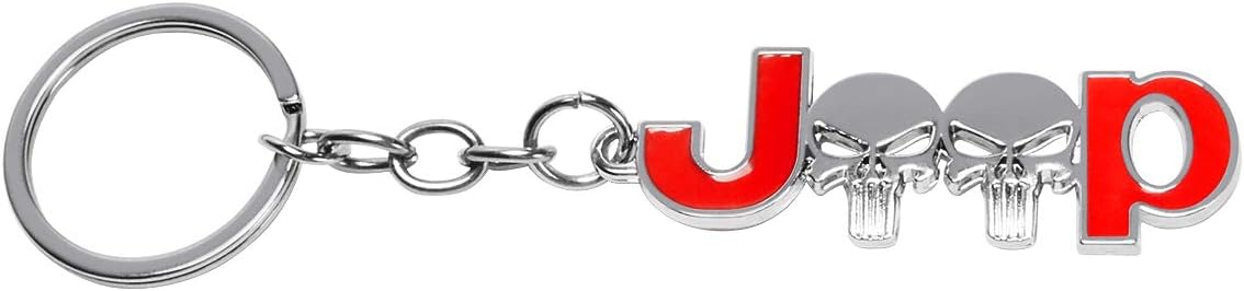MLING Car Key Chian Replacing Key Ring Compatible for Wrangler Renegade Compass Grand Cherokee Rubicon Patriot(Silver+Red)