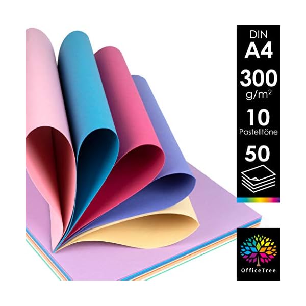 OfficeTree 50x Tonkarton Pastell A4 300g - Tonpapier Pastellfarben - 10 Farben - Tonpapier A4 - Fotokarton zum Basteln und Gestalten - Bastelpapier Pastellfarben - Pastell papier – Bild 3