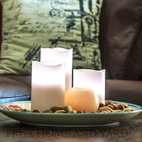 Frux Home and Yard 3 Piece Flickering Flameless LED Wax Pillar Candles Set with Remote Control and Bonus Ball Candle - Thumbnail 2