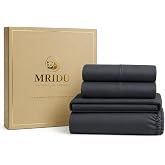 MRIDU Bamboo Viscose Sheet Set, 4-Piece, Deep Charcoal, Queen | 300 Thread Count, Cooling, Silky Soft, Breathable, 16-Inch Deep Pocket