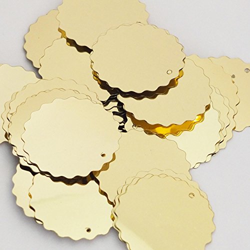 Gold Shiny Metallic Wavy Round Ruffle Edge 30mm Couture Sequin Paillettes. Made in USA. Loose sequins for embroidery, bridal, applique, arts, crafts, and embellishment.