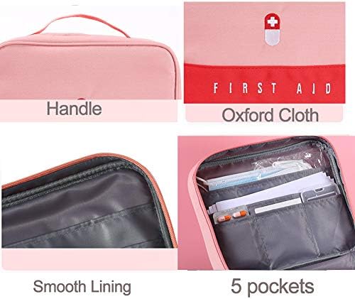 Zippered First Aid Bag Medication Organizer Emergency Empty Pouch Carrier with 5 Pockets Oxford Cloth Travel Medicine Pill Case with Handle Medical Embroidered Bags 9.84 x 7.87 x 5.31 inches (Pink) 3 Zippered First Aid Bag Medication Organizer Emergency Empty Pouch Carrier with 5 Pockets Oxford Cloth Travel Medicine Pill Case with Handle Medical Embroidered Bags 9.84 x 7.87 x 5.31 inches (Pink)