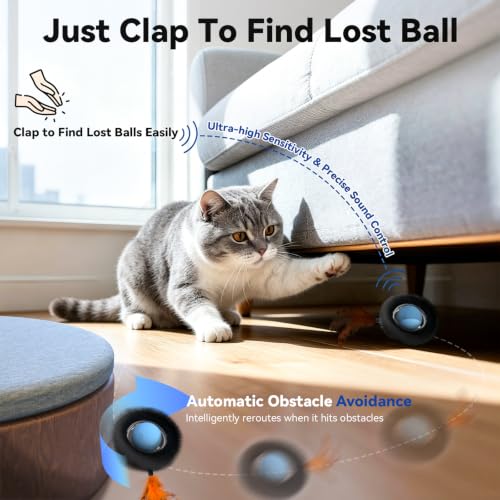 KiwiLove Interactive Cat Toy with Motion Activated Ball & 7-Hole Play Mat, Hide and Seek Exercise Game for Indoor Cats, Automatic Moving Cat Ball in Pouch, Rechargeable Cat Toys(Starry Night)