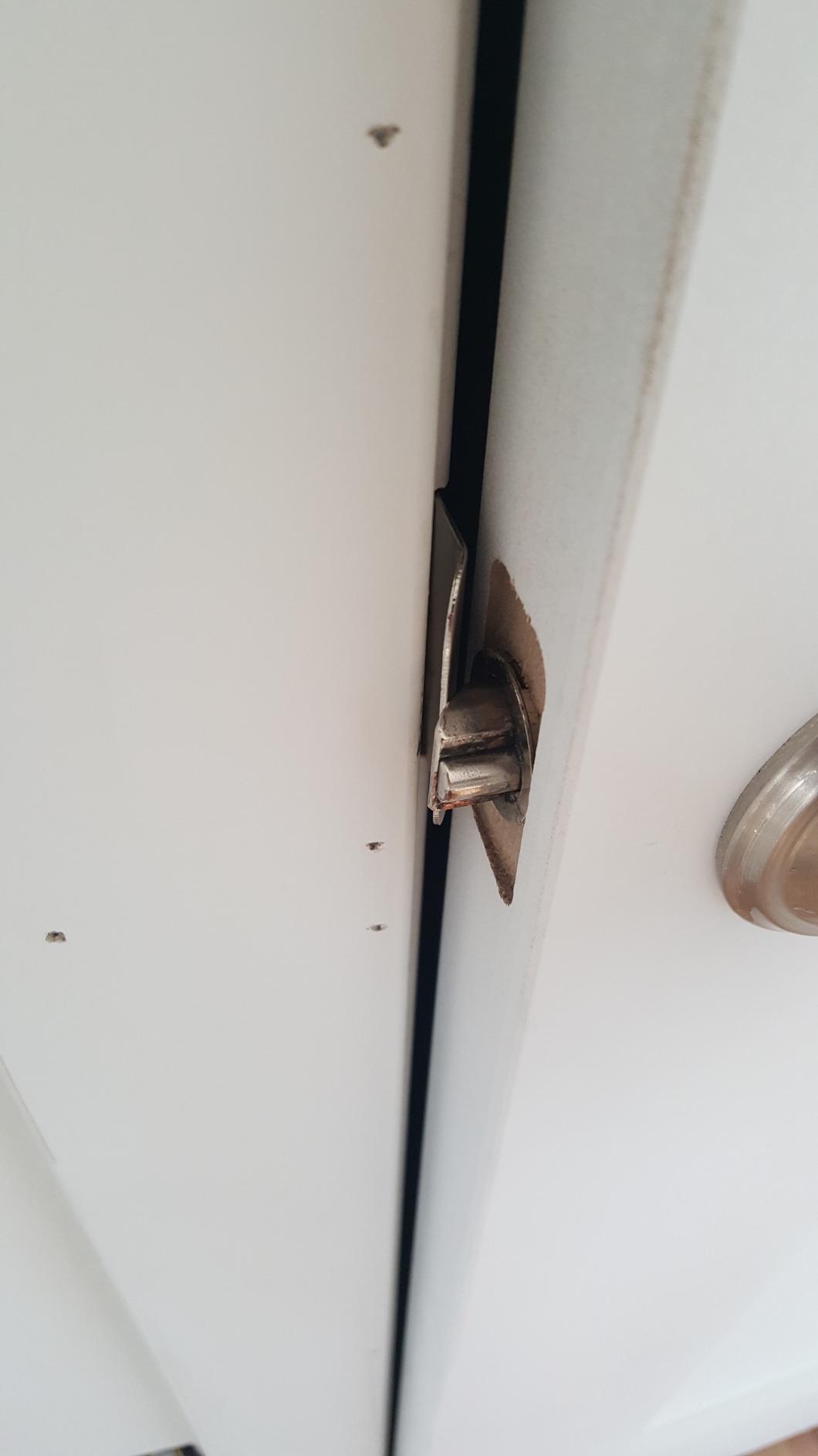 Keeps latch from hitting thick casing around door!