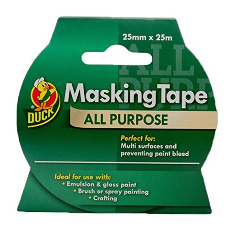 Duck Tape All Purpose Masking Tape 25mm x 25m, indoor painting and decorating for multi surfaces prevent paint bleed
