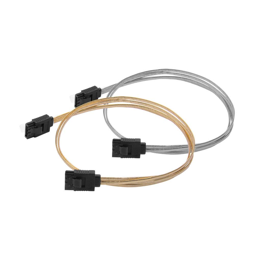 Kingshare60cm SATA III 6Gbps Cable, SSD SATA 3 Data Lead with Straight Heads and Locking Latch for Serial ATA SSD, 2 Colors pack (1 Gold and 1 silver) KS-CS3YGS260