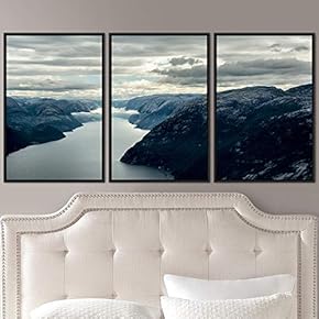 signwin 3 Piece Framed Canvas Wall Art Lake...