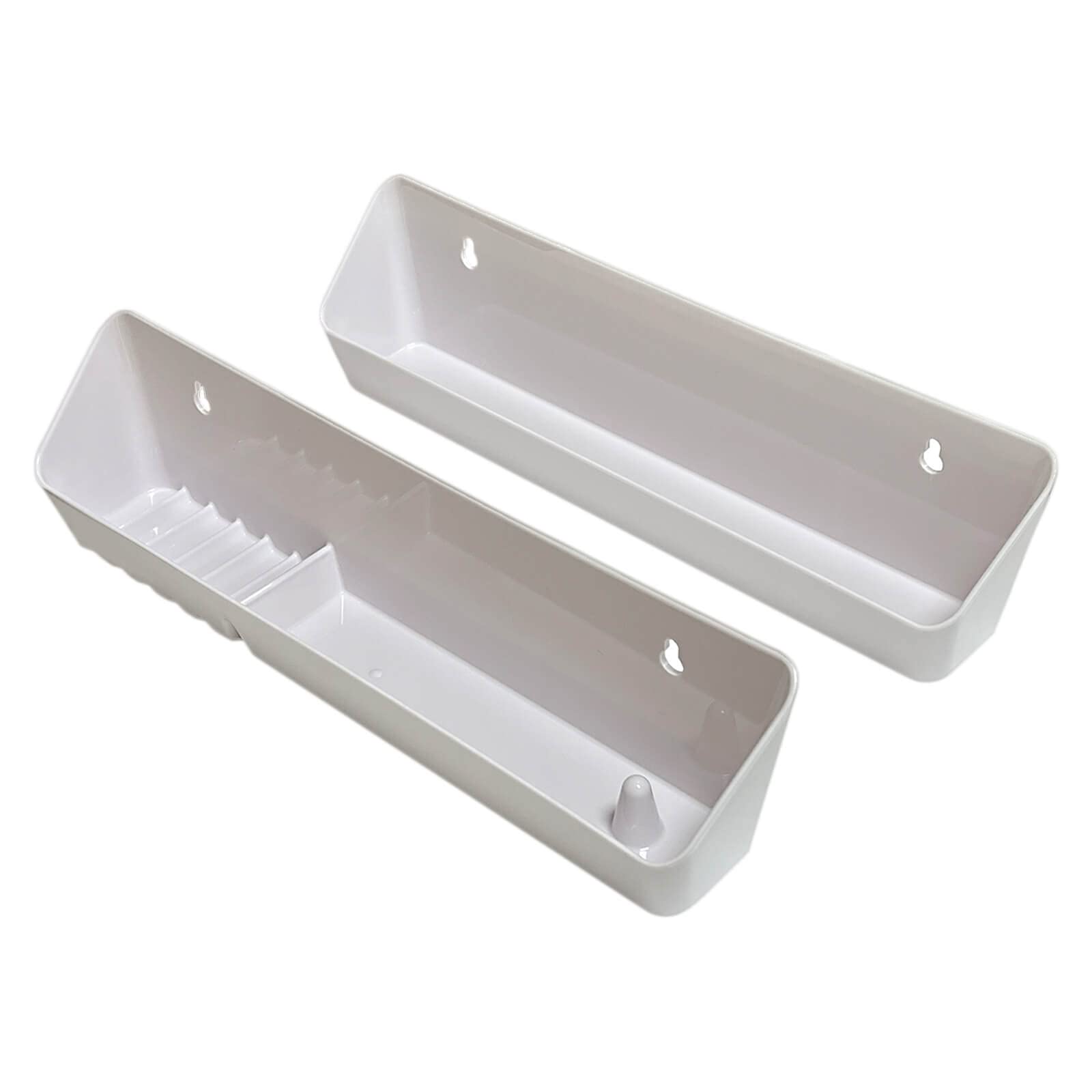 Photo 1 of Bueyfolt 14" Kitchen Sink Front Tip-Out Accessory Trays with Mounting Screws, White, 2 Pack (Conventional Open Tray and Accessory Tray with Ring Holder and Soap Dish) Hinges are Not Included