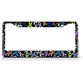 Beabes Cancer Awareness License Plate Frame Pink Blue Green Color Novelty License Plate Frame Ribbons License Plate Car Tag Holder Metal License Plate Frame for US Vehicles Standard