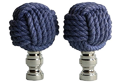 Nautical Knot Lamp Finials in Blue on Shiny Chrome Bases - A Pair