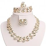 18K Gold Plated Spiral Jewelry Sets For Women Wedding Party Crystal Necklace Earrings Bracelet Rings