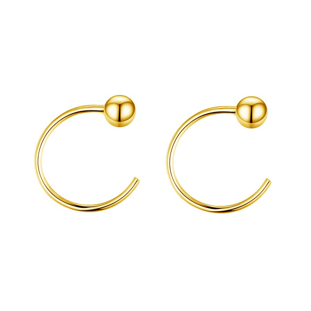 Sterling Silver 3mm Ball Small Half Hoops Huggie Studs Earrings for Cartilage Lobe Women Girls Cuff Wrap Hypoallergenic 18K Gold Plated