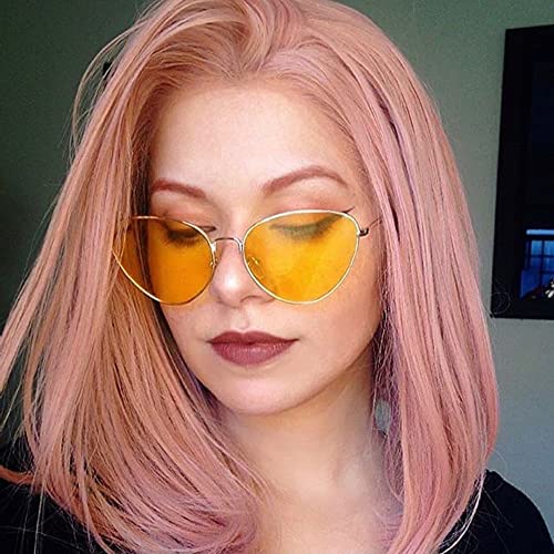 RainaHair Drag Queen Short Bob Wigs Mixed Rose Pink Lace Front Wigs Pink Natural Hairline Handmade Synthetic Hair Cosplay Wigs for Women 14 inches — image 1