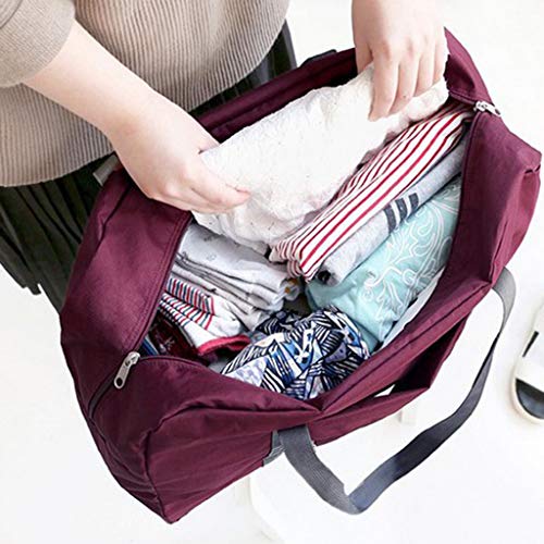 Wandf Foldable Travel Duffel Bag Luggage Sports Gym Water Resistant Nylon Travel Foldable Duffel Bag for Women Men (Wine)