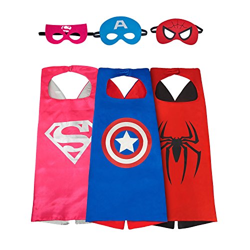 Asgift Cartoon Costume 3Pcs Satin Capes with Felt Masks Costumes for Kids