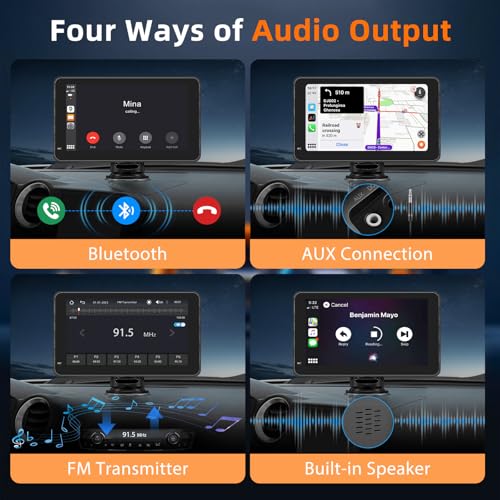 7" Wireless CarPlay Screen for Car, Wireless Carplay Touchscreen for Apple Car Play and Android Auto, Portable Car Stereo with Mirror Link, AUX, Voice Control, GPS Navigation, AirPlay