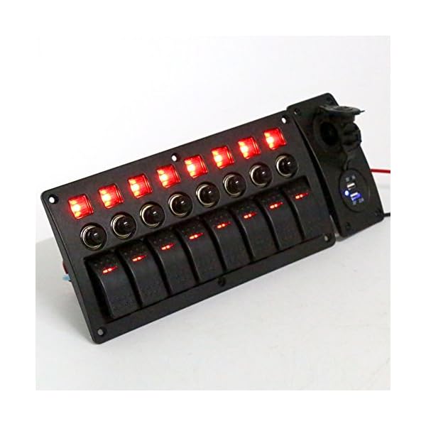 Amarine-made-8-Gang-Red-LED-Indicators-Rocker-Circuit-Breaker-Waterproof-Marine-Boat-Rv-Switch-Panel-Combined-with-Dual-USB-12v-Power-Adapter-Panel-PN-CB8-R-CB1S1S2