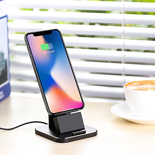 Cell Phone Charger Dock, XUNMEJ Universal Desktop Charging Stand Station for All Android Smartphone Samsung, iPhone X 8 7 6 Plus with Cable for Micro USB Type-C Apple iOS -Black