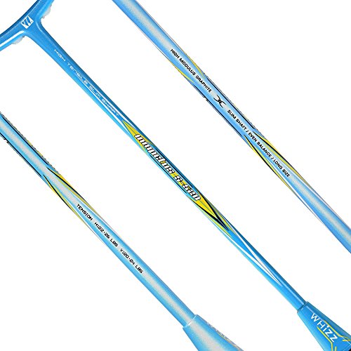 WHIZZ Graphite Frame Badminton Rackets for Adults, Carbon Fiber Light Durable Racquet for Beginners, 87g Strung, Includes Large Carry Bag / 2 Grip Tapes (Blue+Pink)