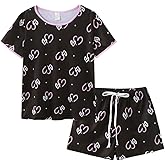 VENTELAN Women's Shorts Pajama Set Short Sleeve Sleepwear Nightwear Pjs with Pocket,S-XXL