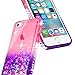 iPhone 5S Case, iPhone SE/5 Case with Tempered Glass Screen Protector for Girls Women Kids, NageBee Glitter Liquid Sparkle Bling Floating Waterfall Diamond Cute Case for iPhone 5/5S/SE -Pink/Purple