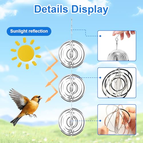 Gulxwis Reflective Bird Repeller, 3 Pieces Stainless Steel 3D Rotating Scarecrow, Wind Mill for Garden and Outdoor, Visual Repellent for Patio, Balcony and Orchard