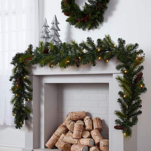 NOMA Prelit 9Ft LED Berry & Pinecone Christmas Garland with Battery