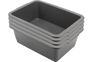 ZOENHOU 4 Pack 13 L Bus Tubs Plastic Bus Box, Gray Tubs Commercial Bus Box, Wash Basin Tote Boxs for Pantry Washing Dishes, 5 Inch Deep