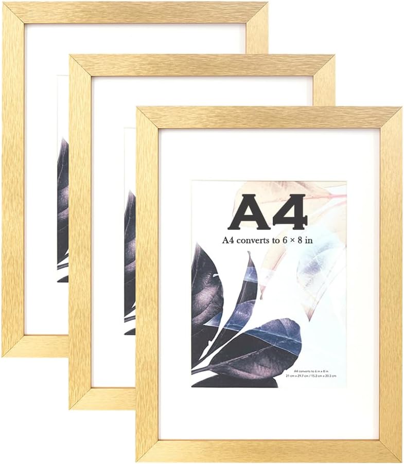 Scholar Tree Gold Wooden Picture Frame A4 Set of 3 with Mount