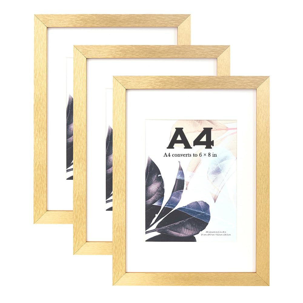 Gold Wooden Picture Frame A4 with Mount,Set of 3,A4 Frame,A4 Picture Frame,Freestanding and Wall Mountable — image 1