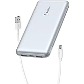 Belkin Portable Charger, USB C Power Bank 10,000mAh w/ 2xUSB-A Ports, 15W w/Type-C to Type-A Cable for iPhone 17, Air, Samsung Galaxy S25, iPad, Nintendo Switch 2, Google Pixel 10, etc. - Pearl Blue