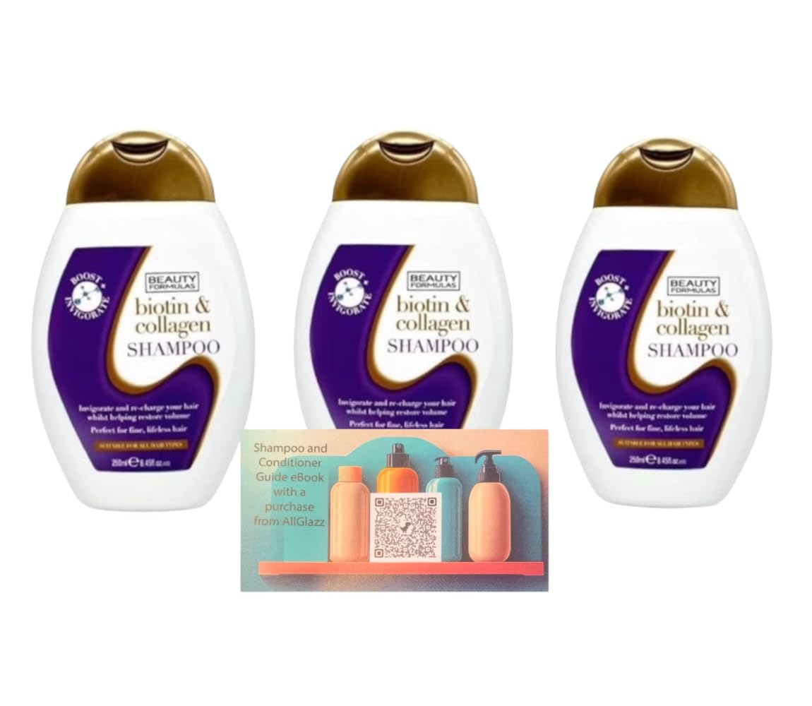 Thick & full Beauty Formulas Biotin & Collagen Shampoo, 250ml, Pack of 3 Great for after baliatric sleeve