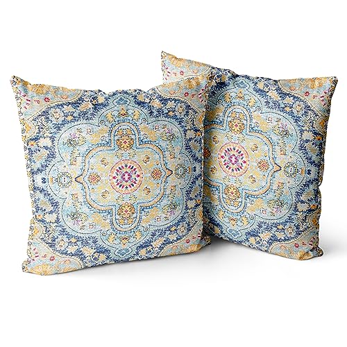 Photo 1 of Snycler Boho Throw Pillow Covers 20x20 inch Set of 2 Burnt Blue Yellow Terracotta Rust Colored Throw Pillows Boho Home Decor for Bedroom Living Room Couch & Sofa (No Inserts)