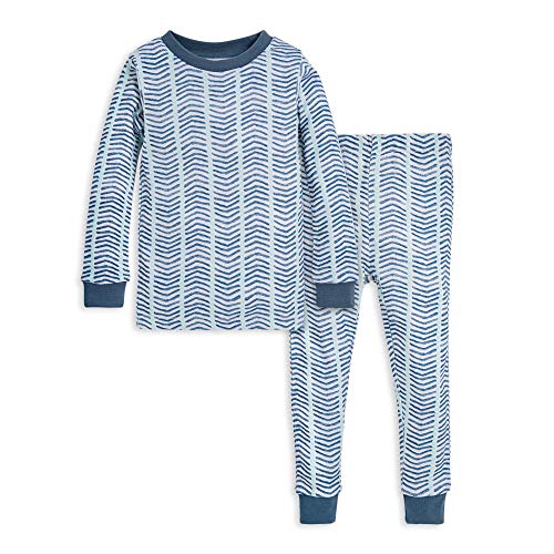 Burt's Bees Baby Baby Little Kids Pajamas, Tee and Pant 2-Piece PJ Set, 100% Organic Cotton, Blue Watercolor Chevron, 6 Years