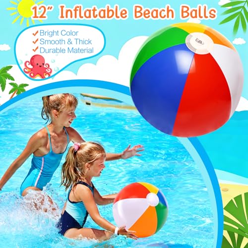 Pool Party Favors 12 Pack, Summer Beach Party Favors with Inflatable Balls Tattoo Stickers Slap Bracelets for Birthday Party Goodie Bag Stuffers