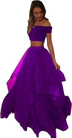 purple 2 piece prom dress