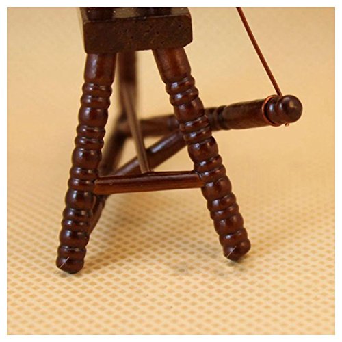 Vaorwne 1:12 Scale Doll House Miniature Hand Reeling Machine Wooden Spinning Wheel Brown - Thumbnail 3