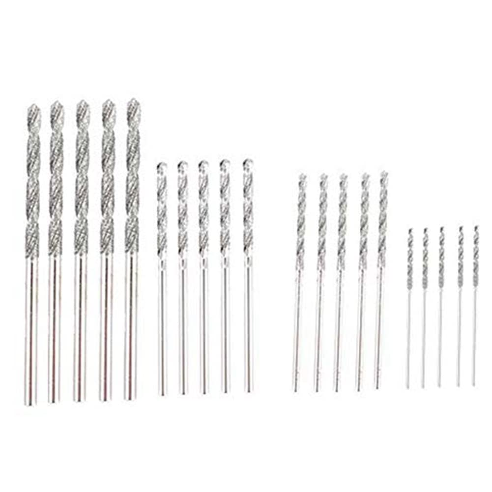 Rvvwhfn Diamond Drill Bit Set 20 Pieces 4 Sizes 1mm 1.5mm 2mm 2.5mm Twist Tip Jewelry Beach Sea Glass Shells Gemstones Lapidary