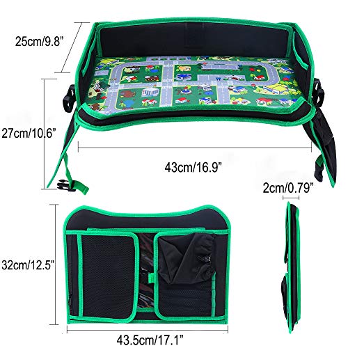 Car Seat Travel Tray, ZALALOVA Kids Waterproof Travel Tray Car Organizer with Sturdy Play Table Road Design Enables Snack Play Learn Drawing for Christmas Children Car Seats Strollers & Air Travel - Thumbnail 6