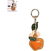Yzikema Genuine Leather Leaf Fruit Keychain,Cute Apple Keychains Accessories for Women Wallet Bag Purse Pendant Charms 