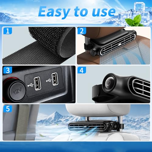 2PCS New Upgraded Car Seat Fan that Blow Cold Air for Backseat Rear Facing Headrest Cooling Fan for Car Portable Carseat Usb Car Vent Extender for Baby Small Mini Rechargeable Cooler Head Rest (Black)