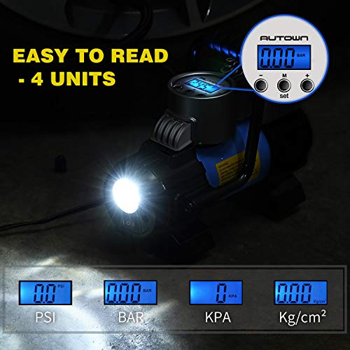 AUTOWN Portable Air Compressor Pump 150 PSI, 12V Digital Car Tire Inflator Gauge with 4 Display Units, Auto Shut-Off for Overheat Protection