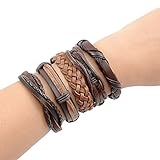 YUEAON handmade multi-style vintage leather cord bracelets cuff bangles rope wristbands Braided wrap tribal bracelet unisex for men women boys girls fashion jewelry adjustable brown 5pcs