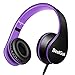 BESTGOT Kids Headphones BG6002 Children Headphones for Kids Boys Adult with Microphone Volume Control Foldable Headset with 3.5mm Plug Removable Cord (Black/Purple)