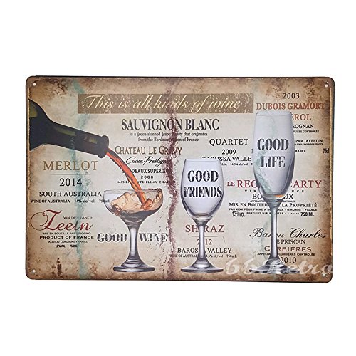 66Retro This is all kinds of wine, Vintage Retro Metal Tin Sign, Wall Decorative Sign, 20cm x 30cm