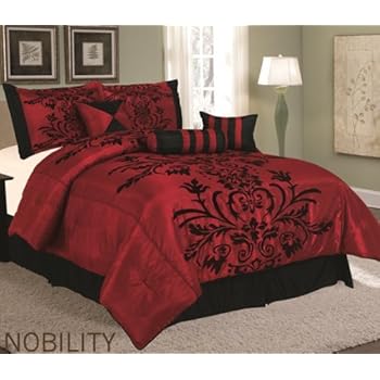 Amazon.com: 7-pieces Burgundy Red Black Comforter Set
